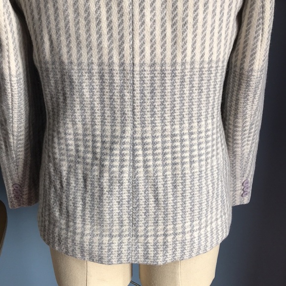 Vintage Tan F Jay gray & cream striped wool blazer Sz 10 office career business - Picture 5 of 13